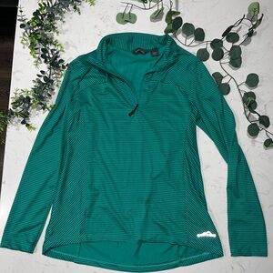 Medium Eddie Bauer Teal and Black Striped Pullover